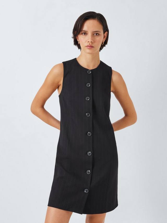 

Опрятное мини-платье на пуговицах John Lewis , цвет Black Pinstripe