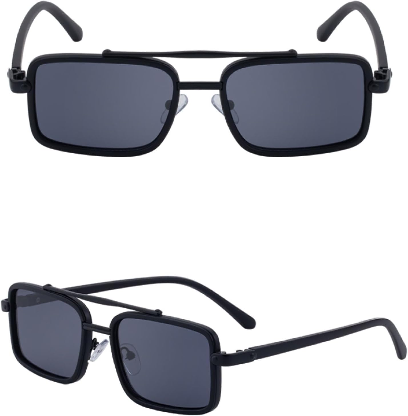 

Небольшие прямоугольные солнцезащитные очки в стиле стимпанк для мужчин, роскошные винтажные металлические, с двойным лучом, защита от УФ-излучения UV400 TVTBBVV, C2matteblackgray