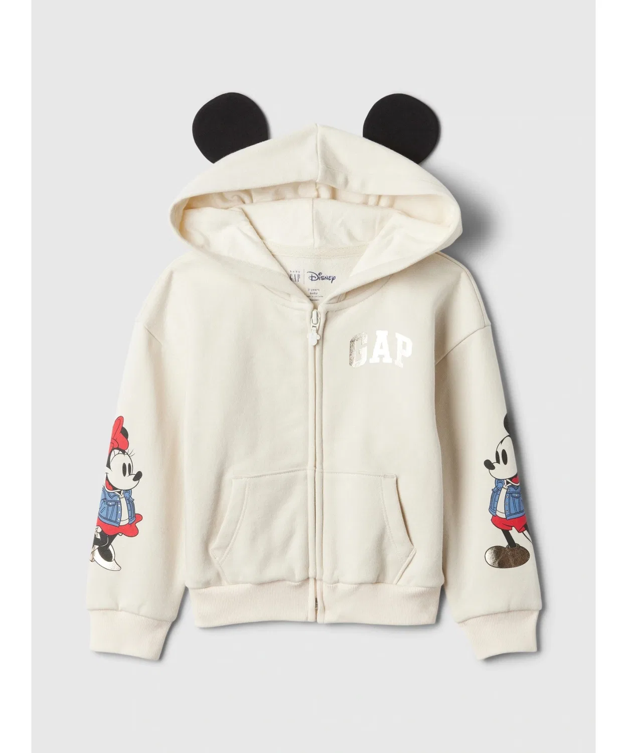 Детская кофта-худи Gap x Disney с ушками и принтом Микки, хлопок-полиэстер, айвори — фото 2