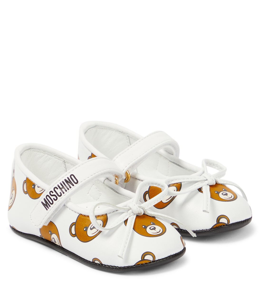 

Детские кожаные балетки с принтом Moschino Kids, белый