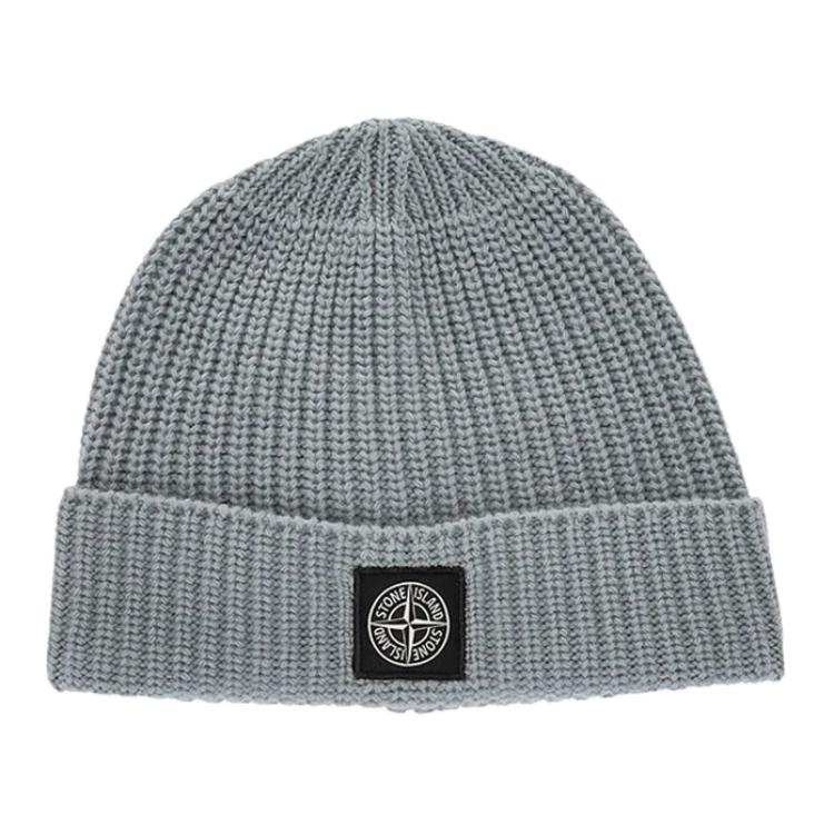 

Шерстяная шапка-бини мужская серая STONE ISLAND, серый