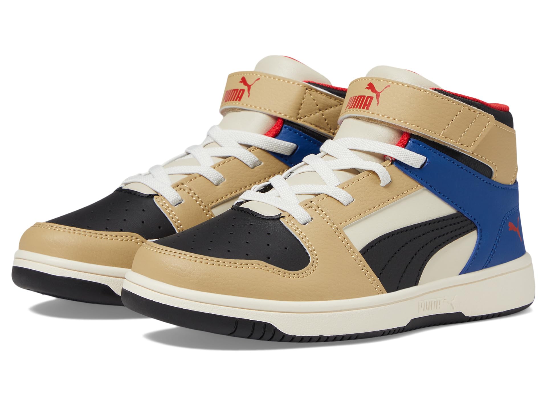 

Кроссовки PUMA Kids Puma Kids Rebound Layup Synthetic Leather Hook and Loop Sneakers, цвет Alpine Snow/Puma Black/Toasted Almond