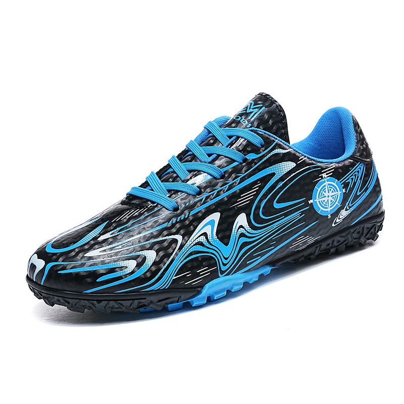 

Футбольные бутсы детские, с низким дышащим и противоскользящим верхом Kuding, черный/синий