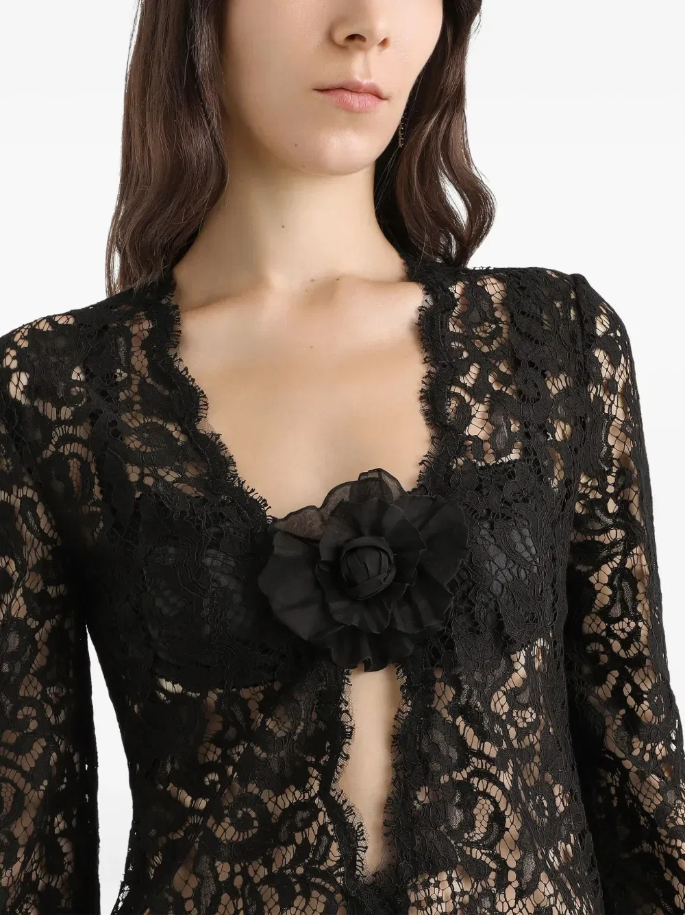 Кружевное мини-платье с цветочным принтом Dolce & Gabbana, черный — фото 4