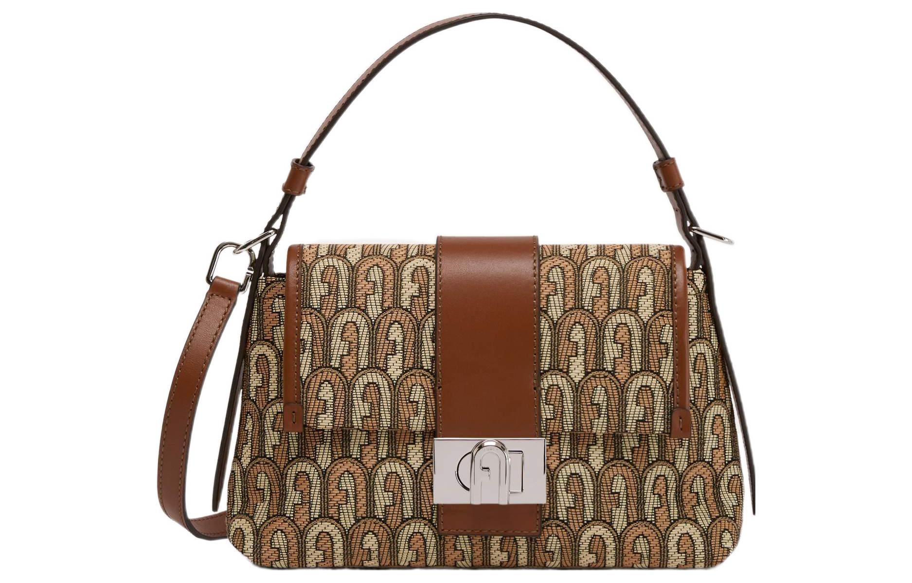 

Furla Женская наплечная сумка из мягкой телячьей кожи в технике пэчворк с жаккардовым принтом и перекрёстной лямкой