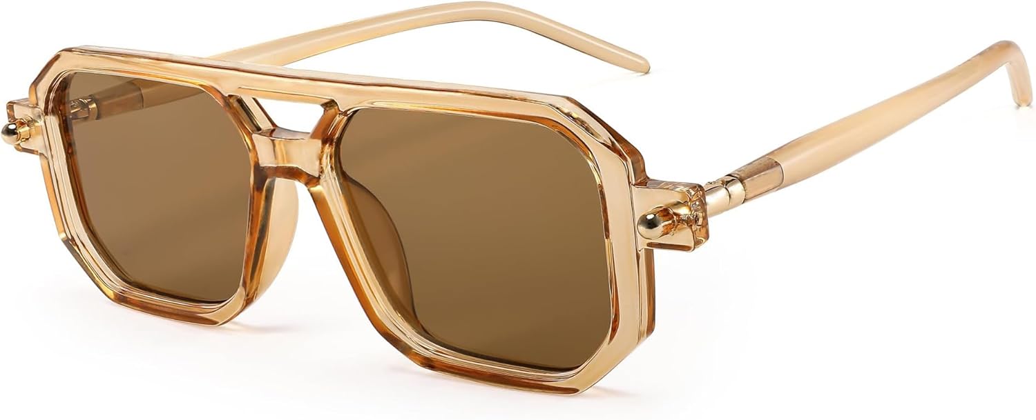 

Солнцезащитные очки BUTABY в стиле ретро, ​​квадратные, 70-е годы, плоские, авиаторские, винтажные, модные, в пластиковой оправе, защита UV400, Brown Transparent Frame & Brown Lens