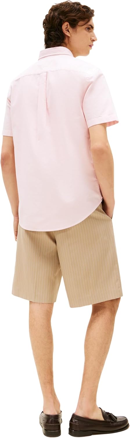 Рубашки оксфорды Tommy Hilfiger Men's с коротким рукавом, классический крой, мужские рубашки на пуговицах, Pink Lily — фото 4
