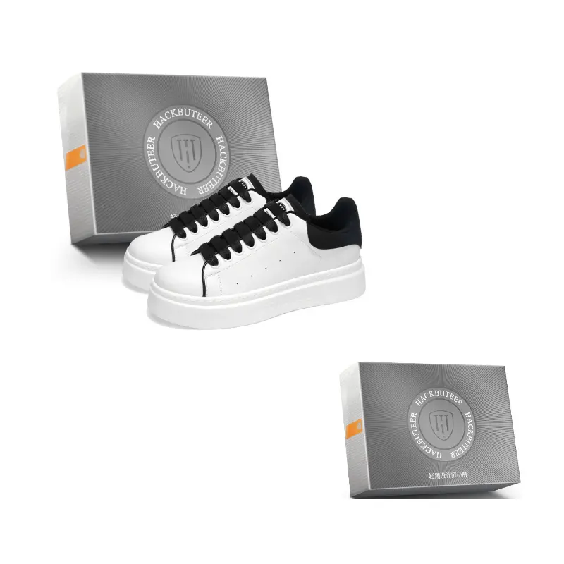 

HACKBUTEER Мужские скейтерские кеды низкие с коробкой бело-черные, цвет White Black