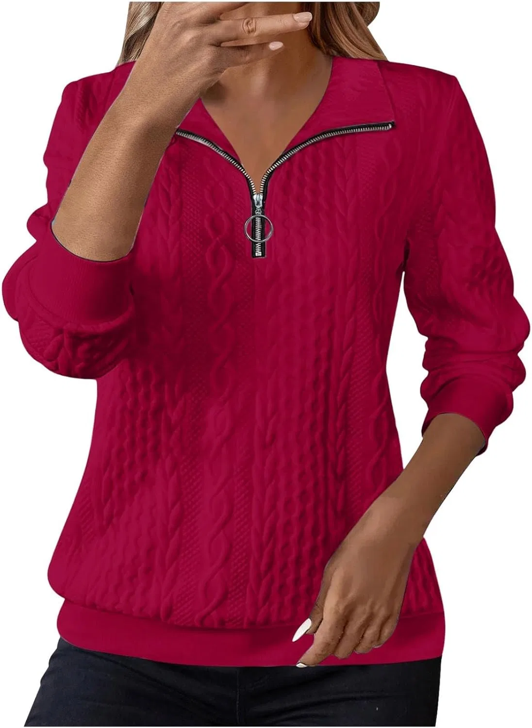 Женская толстовка с воротником, ползунок, Quarter Zip, красная