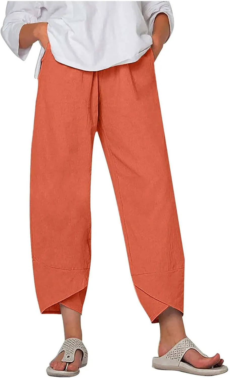 Женские брюки Casual Straight Leg High Waisted Cotton Linen