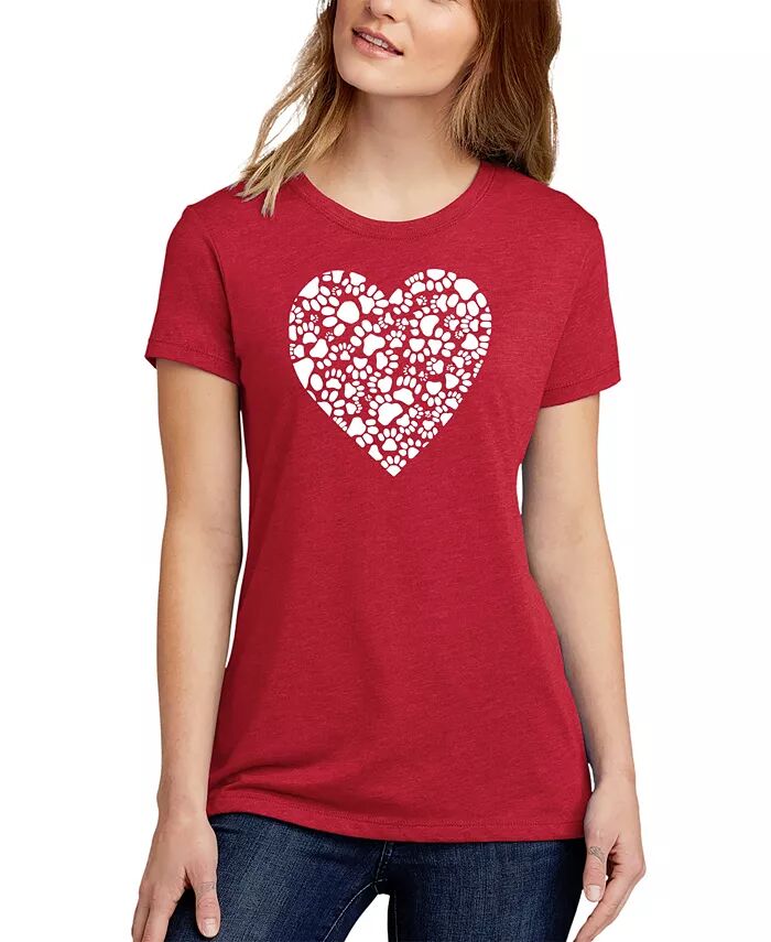 

Женская футболка Premium Blend Word Art Paw Prints Heart LA Pop Art, красный