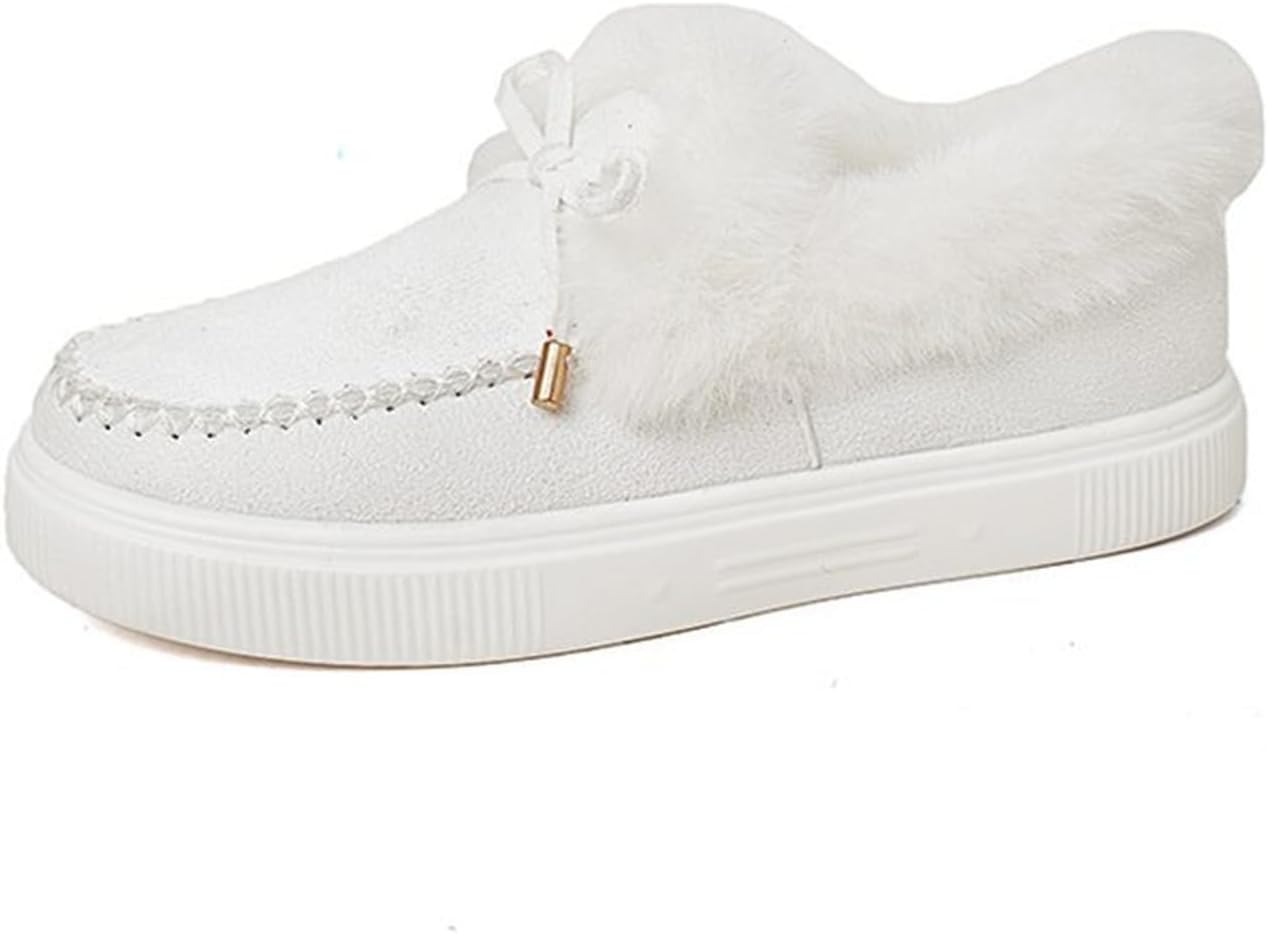 

Женские лоферы Canbebig, легкие, с теплой меховой подкладкой, ботильоны до щиколотки, повседневная модная обувь-мокасины, утолщенные для дома и улицы, зимние ботинки из замши и кожи, обувь для прогулок, белый