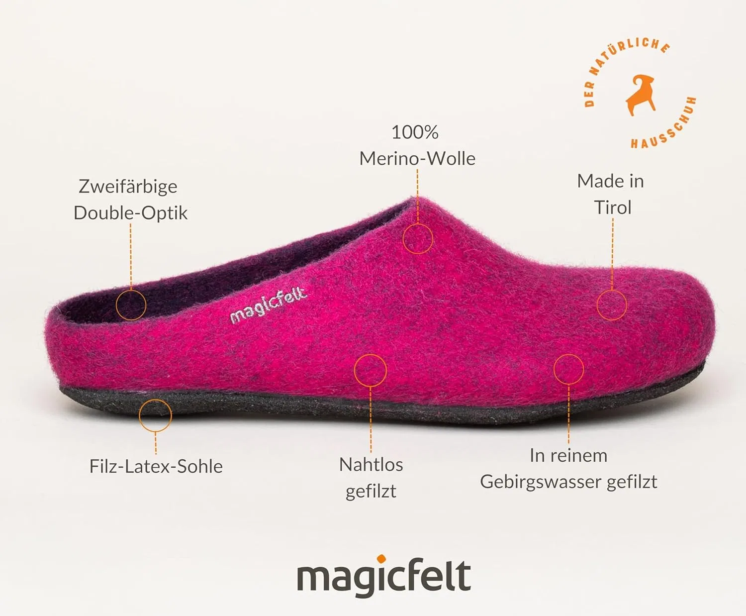 Тапочки MagicFelt AN 709 из чистой натуральной шерсти для мужчин и женщин - нескользящие и анатомической формы, Magenta — фото 3