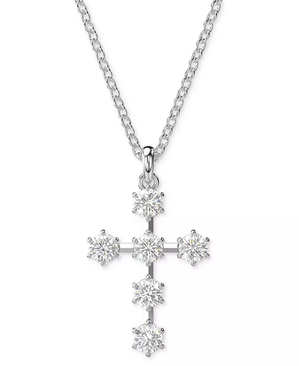 

Ожерелье с подвеской-крестом из серебристого кристалла Insigne, 15 дюймов + удлинитель 2-3/4 дюйма Swarovski, silver