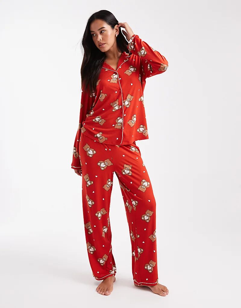 

Рождественский пижамный комплект Urban Threads с длинными рукавами и брюками, с принтом «Тедди»