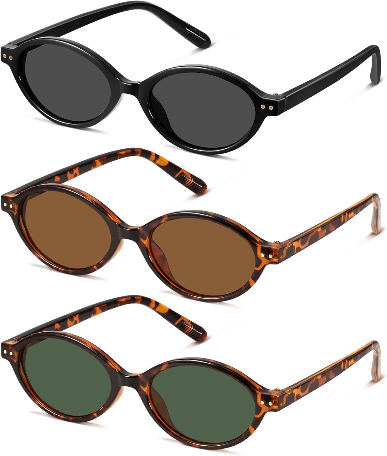 

Солнцезащитные очки GRFISIA Retro Oval для женщин, модные винтажные дизайнерские очки в стиле 90-х и Y2K, защита от УФ-излучения UV400, (3pcs) Black/Gray+tortoise/Brown+tortoise/G15