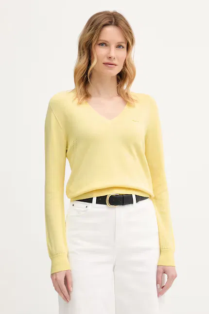 Свитер Lacoste, тонкая вязка, желтый