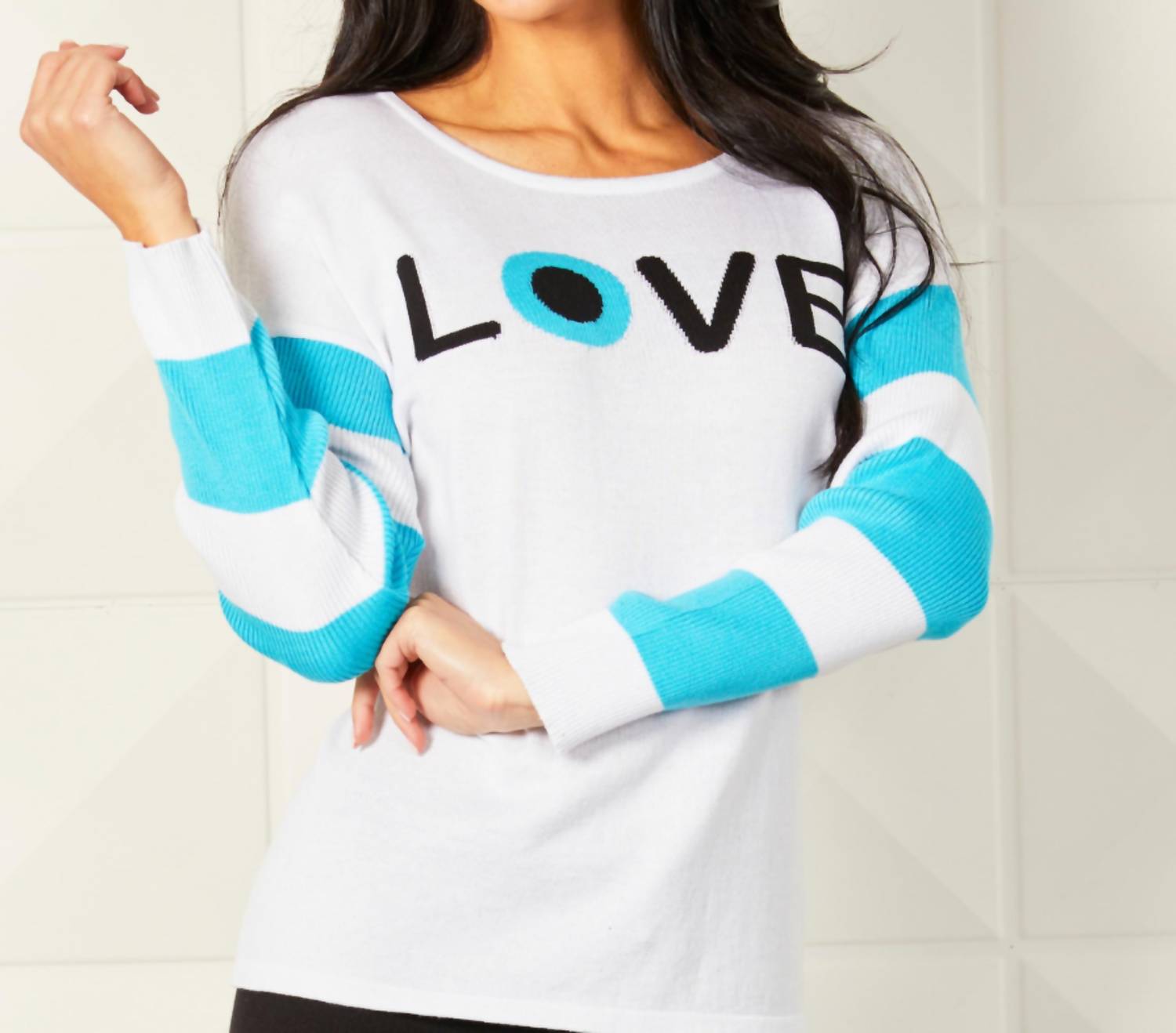 

Толстовка Love Eye с круглым вырезом белого/бирюзового цвета Angel Apparel