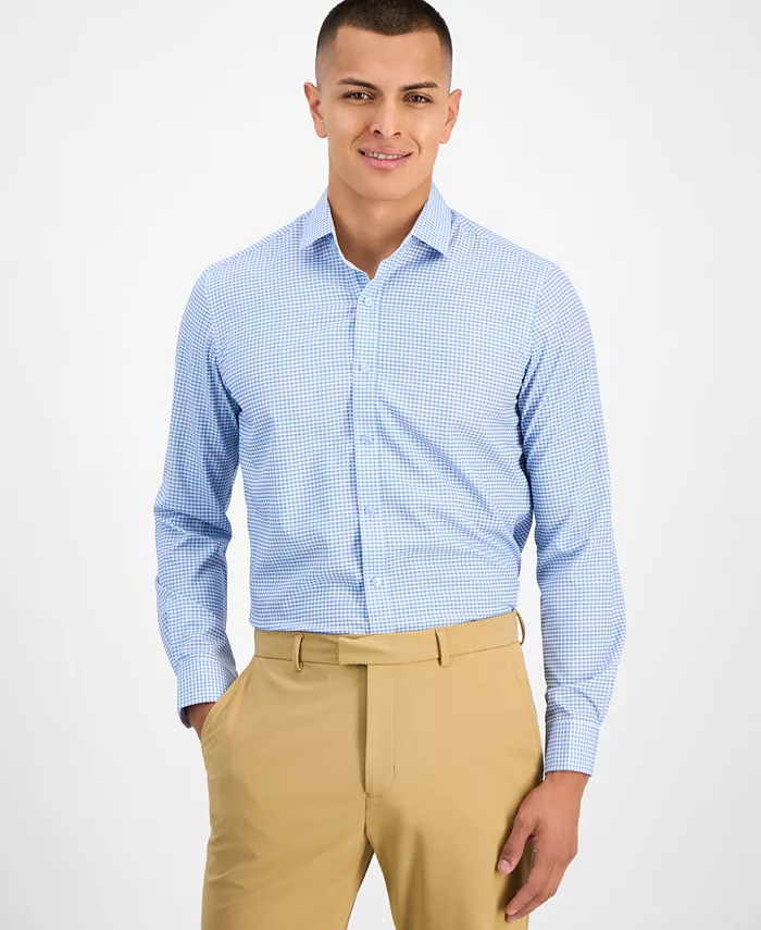 

Мужская облегающая рубашка мини-шотландка с четырехсторонним стретчем Tom Baine, синий