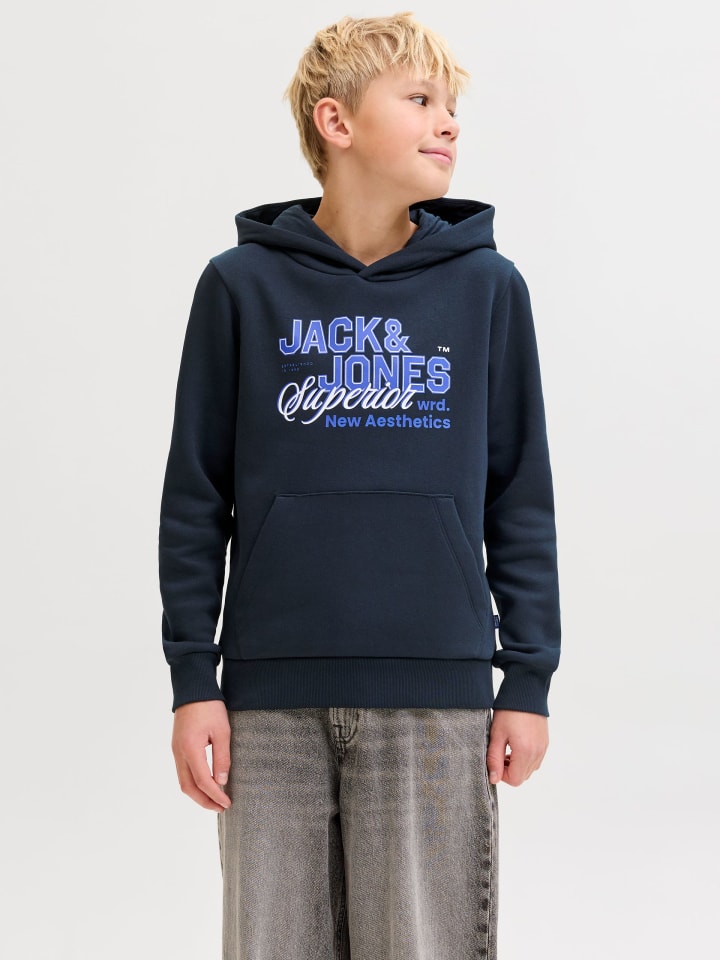 JACK & JONES Junior Толстовка с капюшоном JJELOGO SWEAT HOOD JNR в темно-синем цвете — фото 2