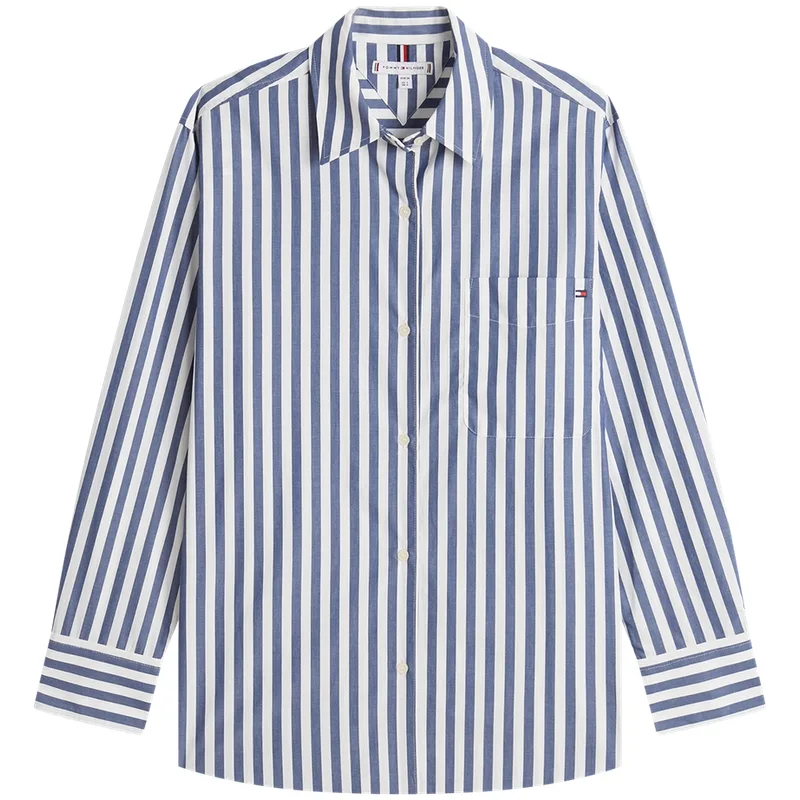 Рубашка женская с лацканом Lapel Moderate Tommy Hilfiger, синий белый stripes 04t