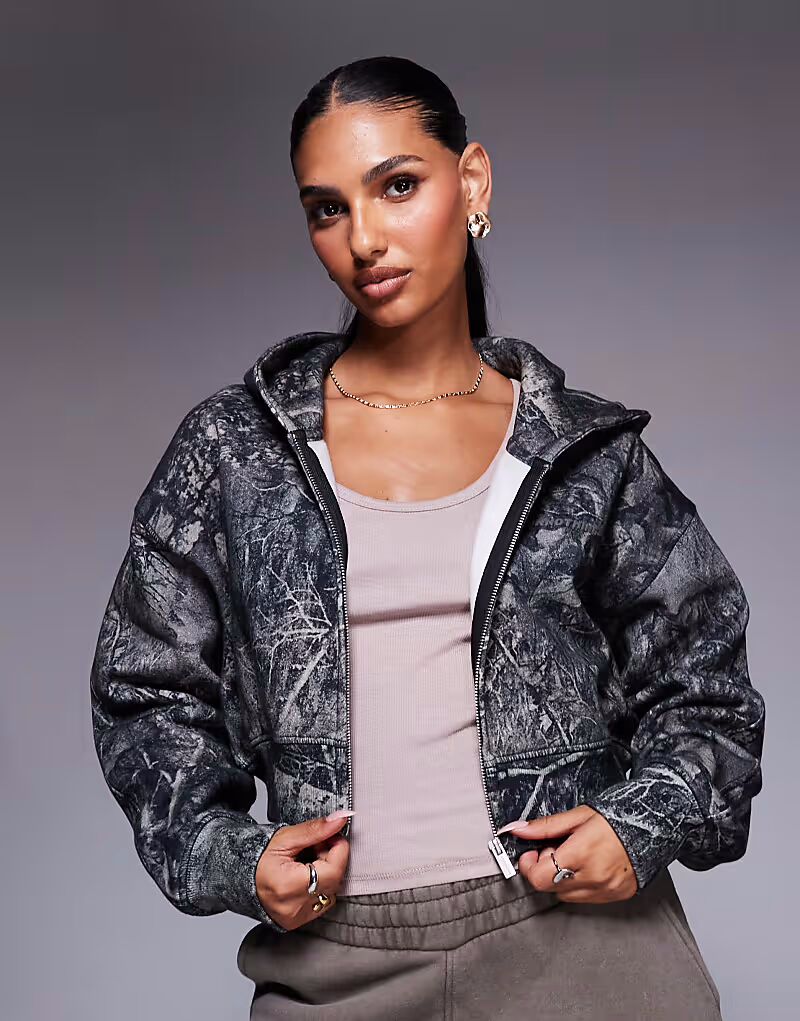 

Укороченная толстовка с капюшоном Camo цвета хаки на молнии Good For Nothing