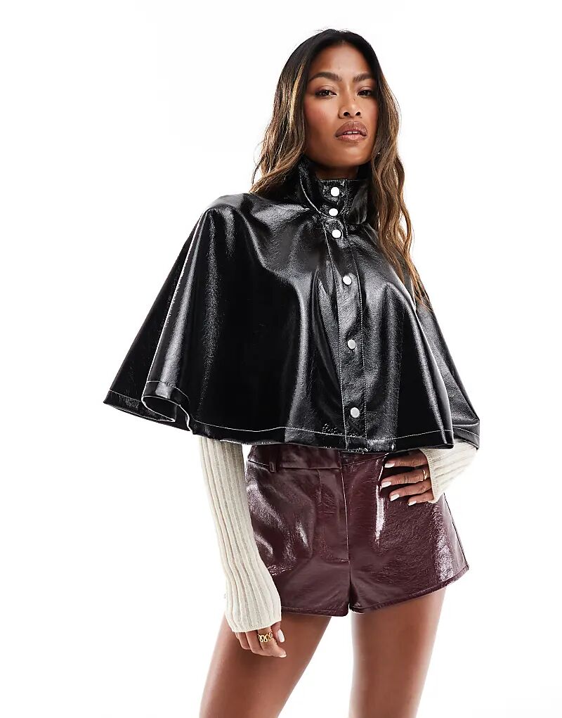 

Куртка-плащ из блестящей кожи черного цвета ASOS DESIGN