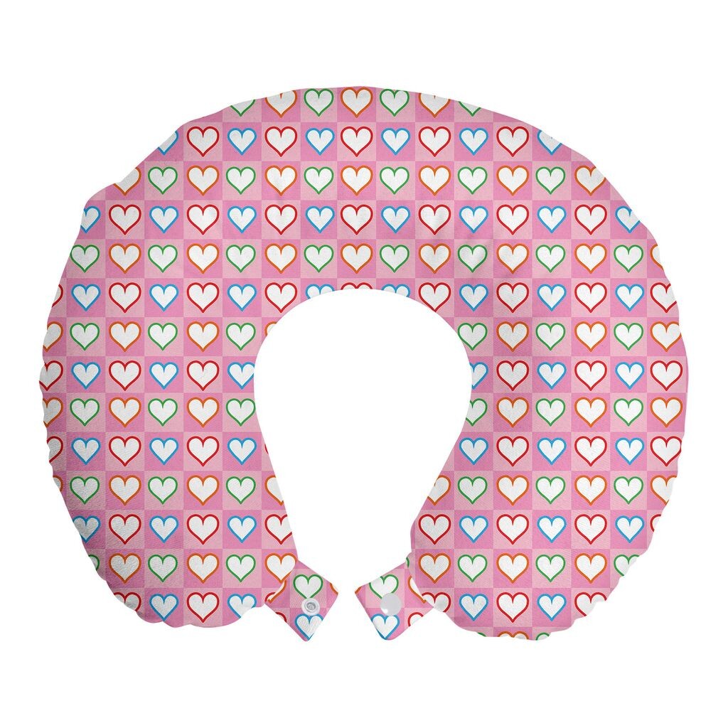 

ABAKUHAUS Подушка для путешествий на День святого Валентина, поддержка шеи, Heart Squares Art, Пенопластовые дорожные принадлежности для самолета и автомобиля, 30x30 см, Разноцветные