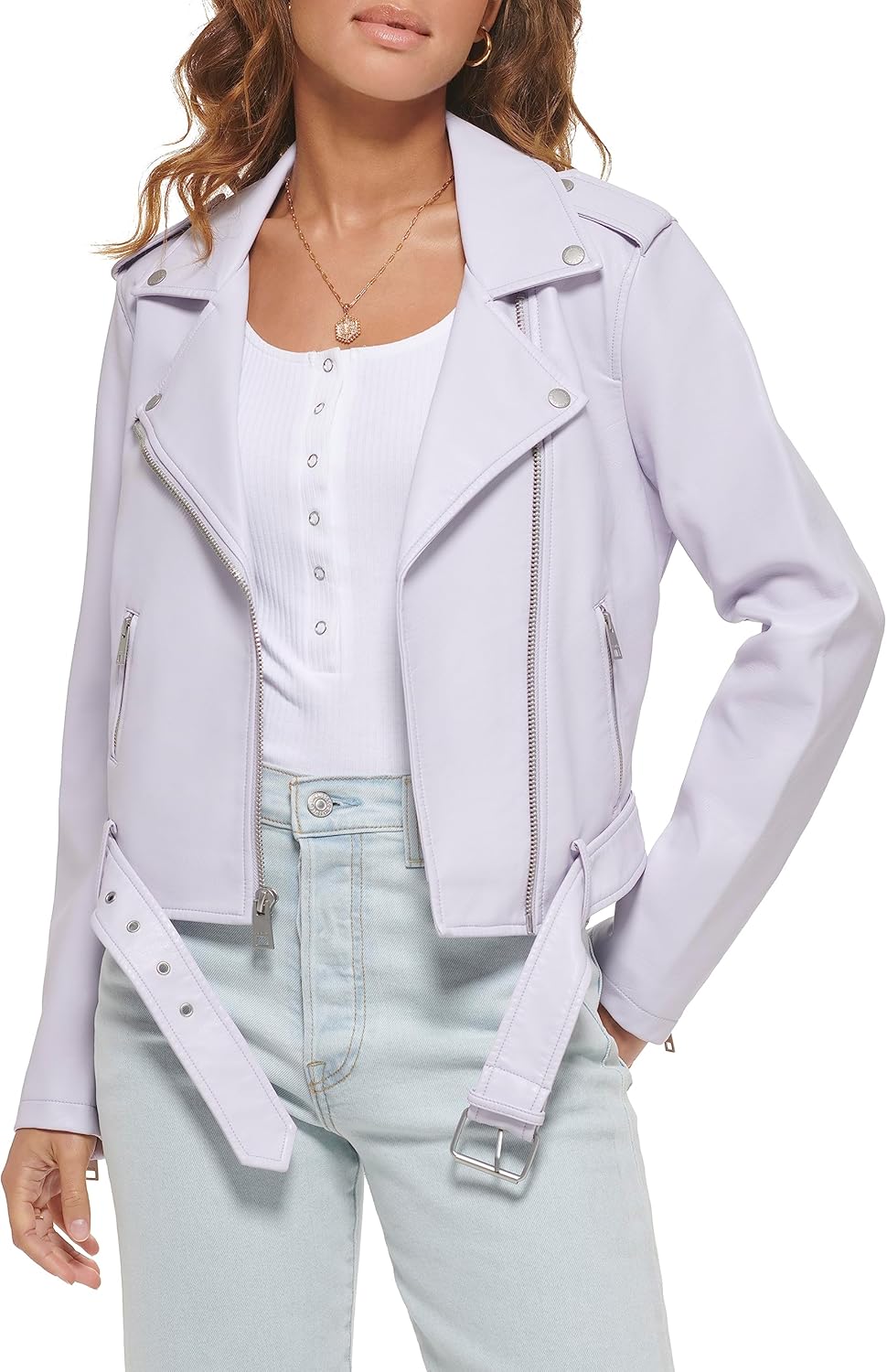 

Levi's Женская куртка-косуха из искусственной кожи с поясом, Lilac