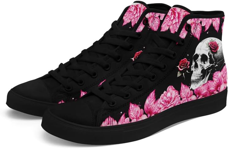 Крутые индивидуальные кроссовки Skull High Tops из холщовой ткани для мужчин и женщин, классические с шнуровкой, готический стиль, повседневные холщовые кроссовки Coolcustomize, Color22 — фото 2