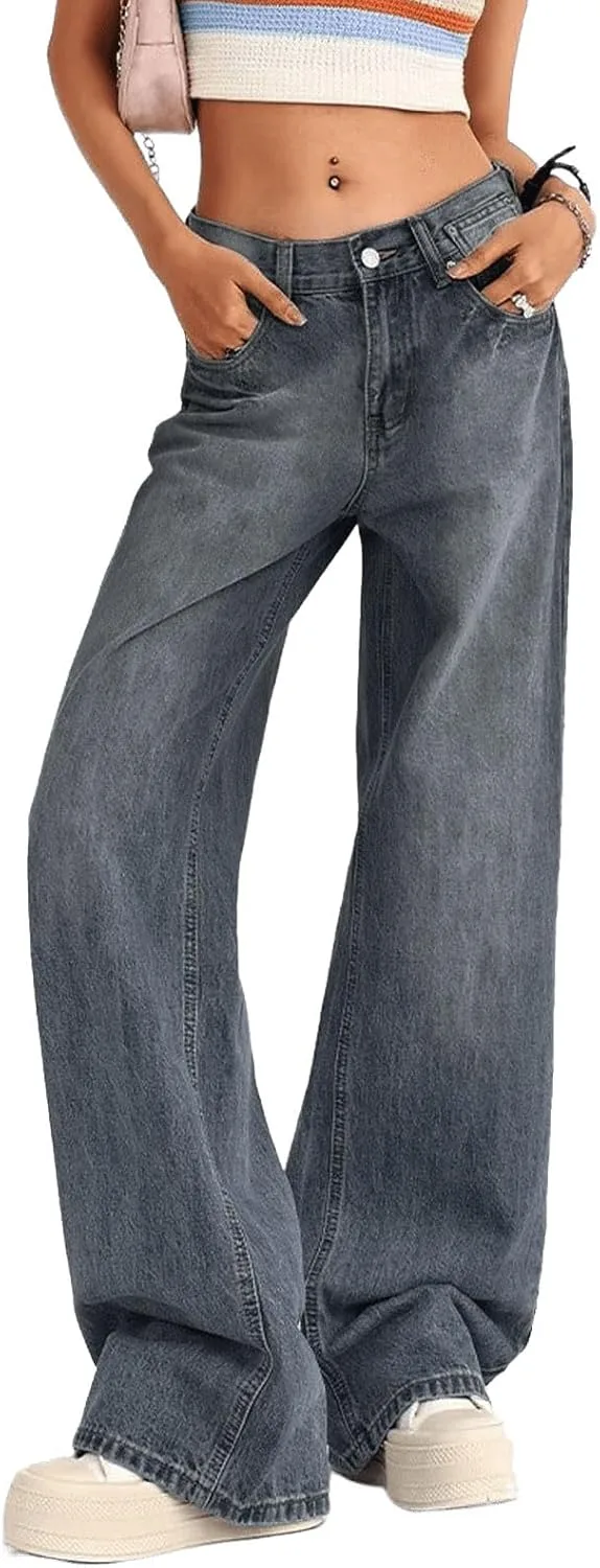 

Женские джинсы low rise baggy с прямыми широкими штанинами Djeanxa