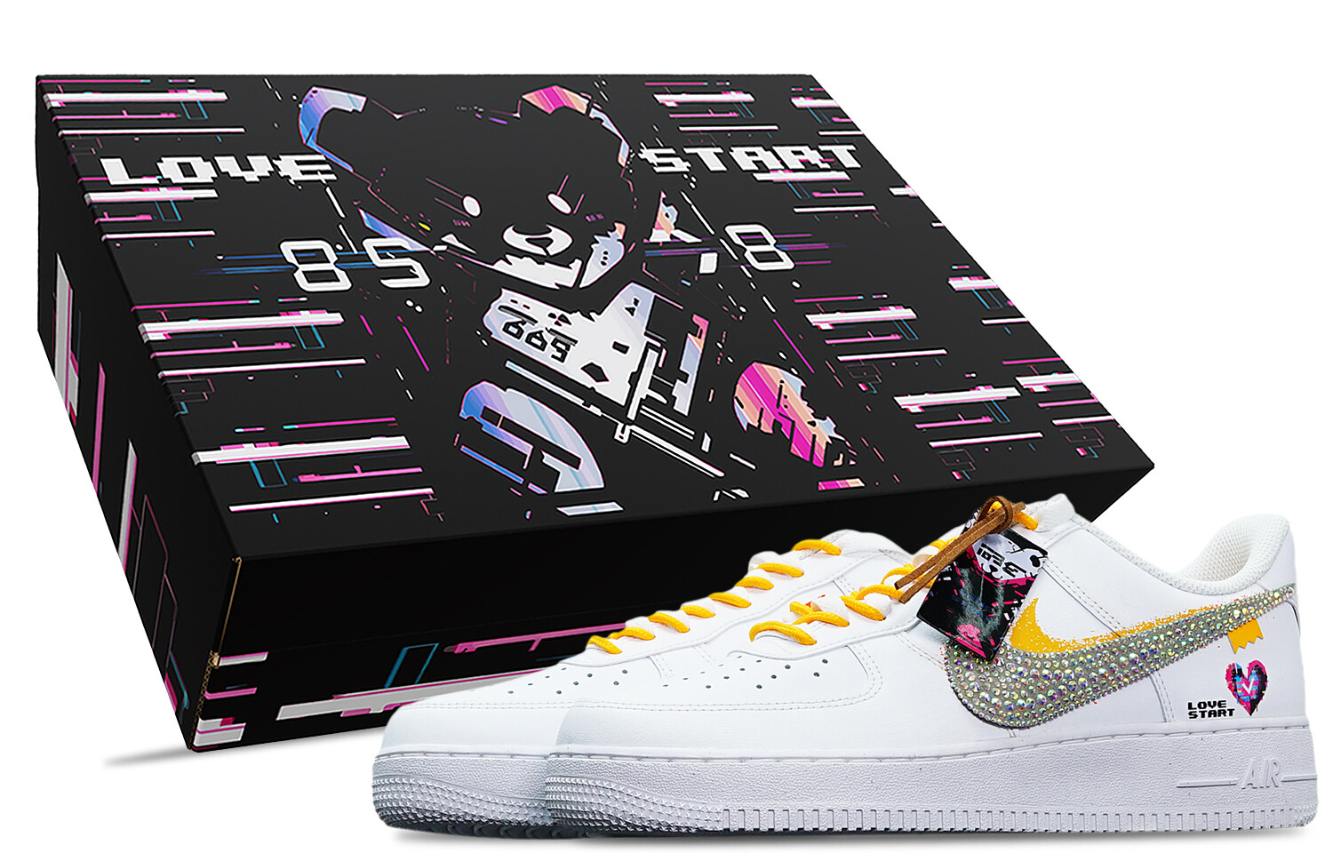 

Обувь для скейтбординга Nike Air Force 1 унисекс, Orange Hook AF1 Fancy White Diamond