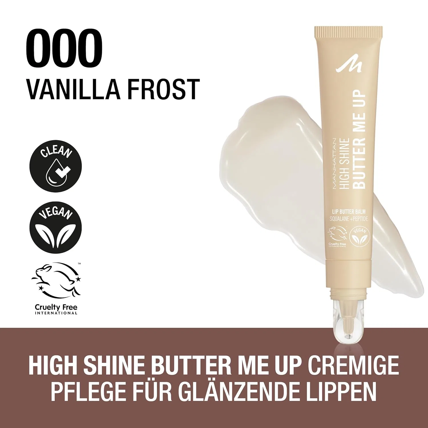 Тинтованный бальзам для губ «High Shine Butter Me Up Lip Butter Balm» от Manhattan, оттенок 000 Vanilla Frost Manhattan, 000 Vanilla Frost — фото 3