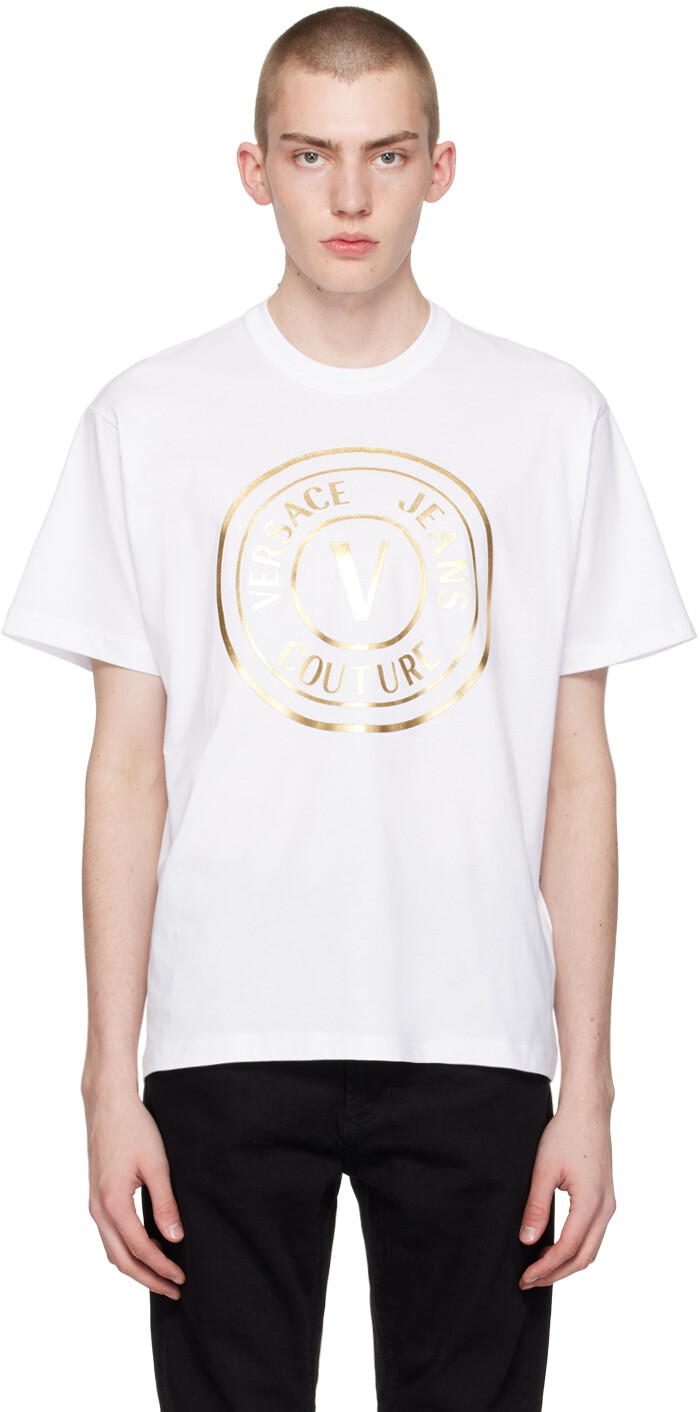 

Белая футболка с эмблемой V Versace Jeans Couture