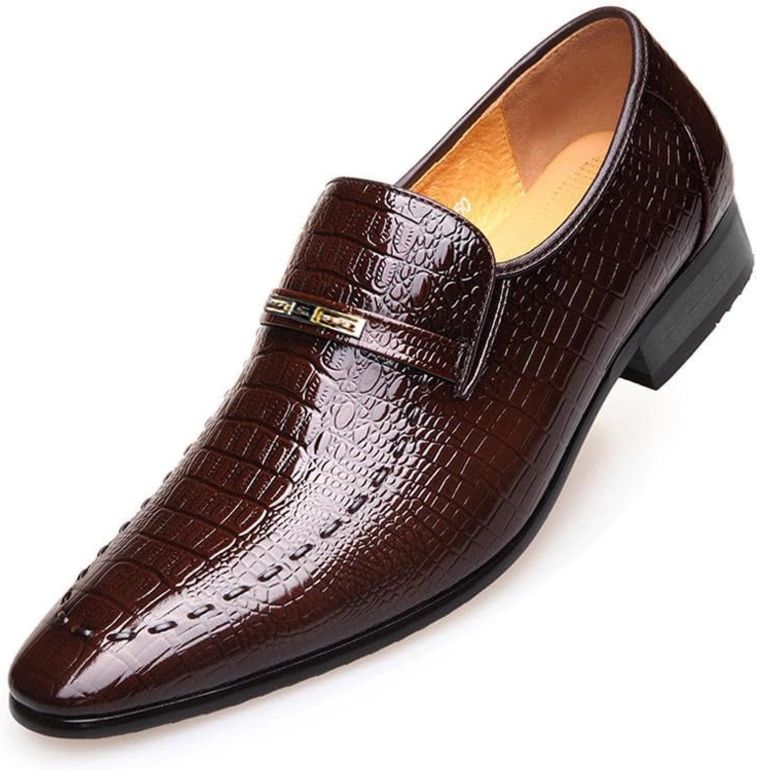 

Мужские оксфорды с принтом аллигатора, модные мужские оксфорды с крокодиловым принтом, модель без шнурков с заостренным носком, деловая обувь для мужчин, свадебные мужские туфли Jhtzxeei, коричневый