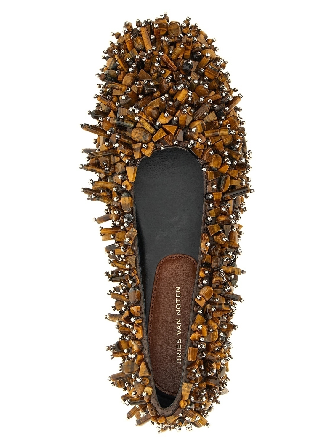 Балетки, украшенные бусинами DRIES VAN NOTEN, коричневый — фото 4