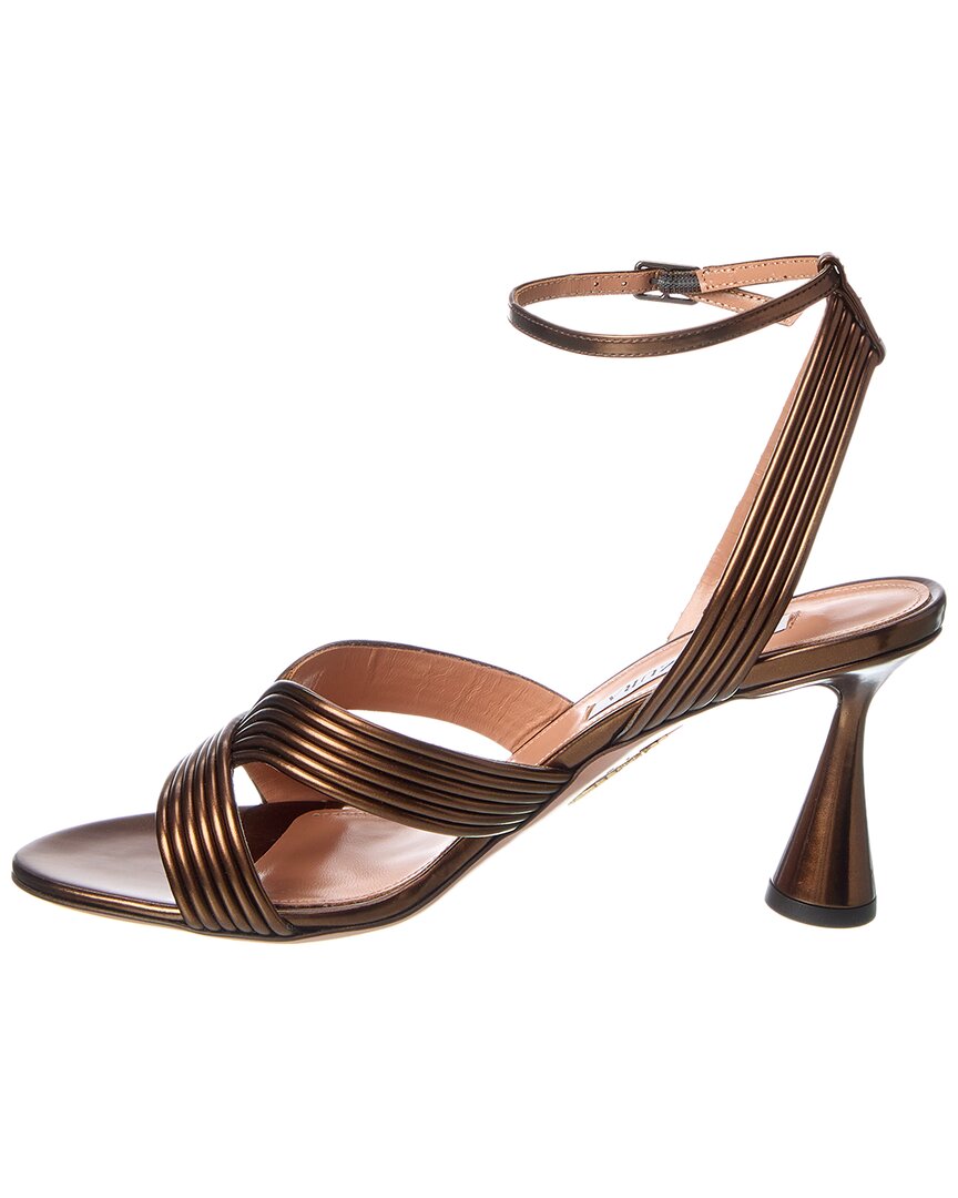 Aquazzura Darly 75 Metallic Leather Sandal, коричневый — фото 2