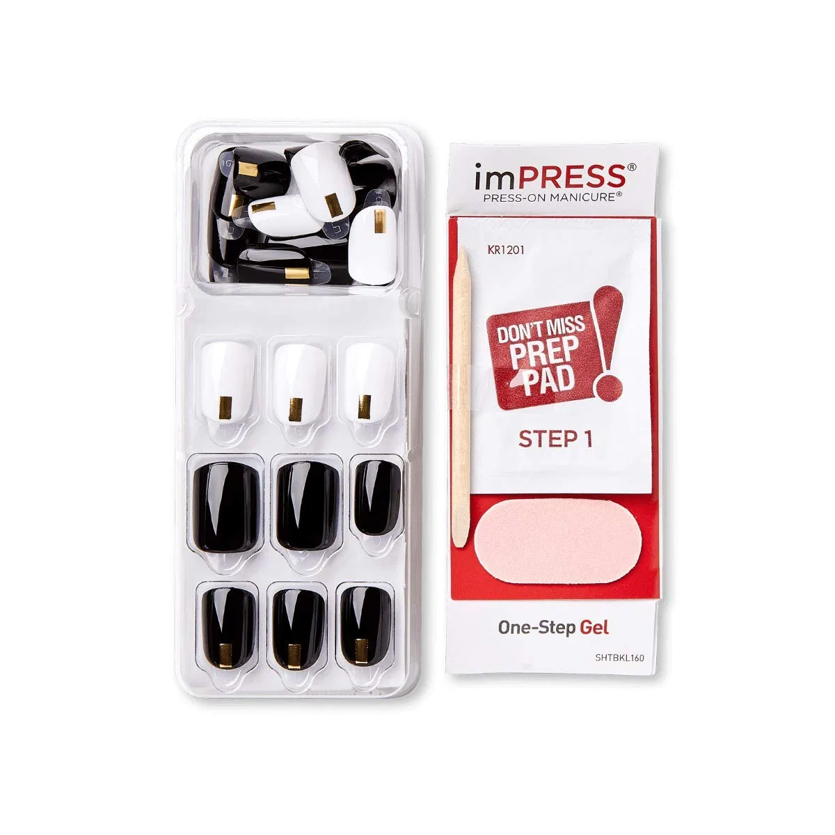 Набор накладных ногтей «imPRESS Press-On Manicure Midnight Drive» от KISS Impress, Black, White — фото 2