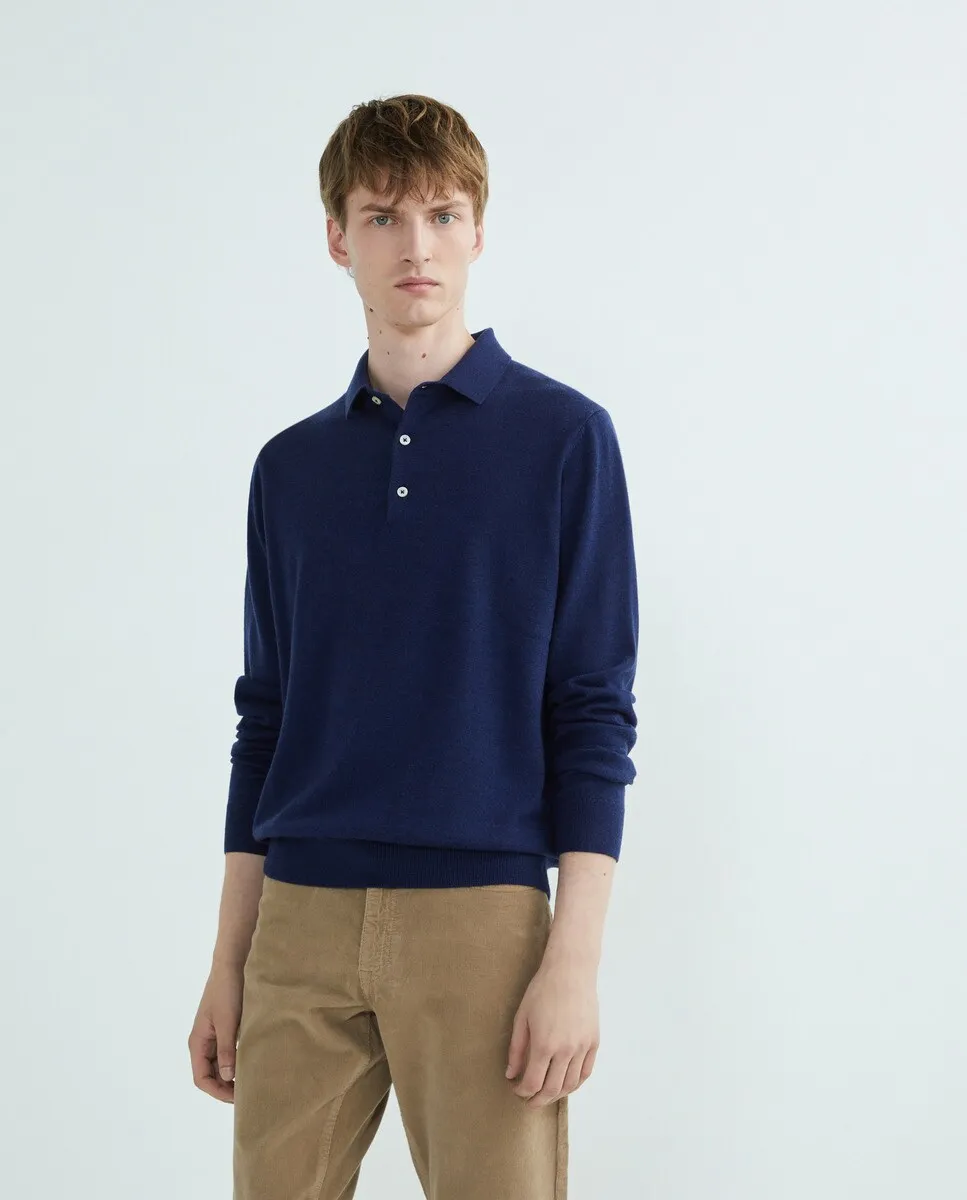 

Мужская шерстяная рубашка-поло с длинными рукавами FACONNABLE, темно-синий