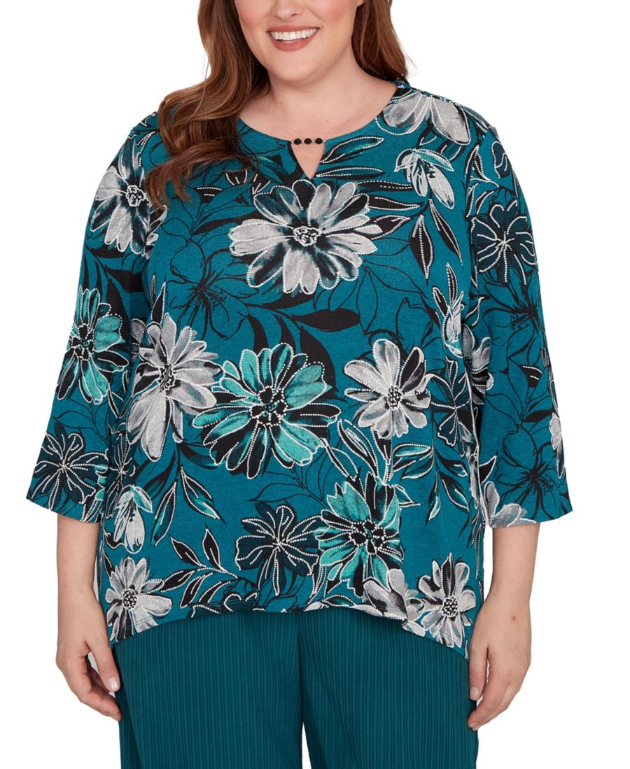 

Топ большого размера Lake Champlain с цветочным принтом и бисерной отделкой на воротнике Alfred Dunner, Spruce