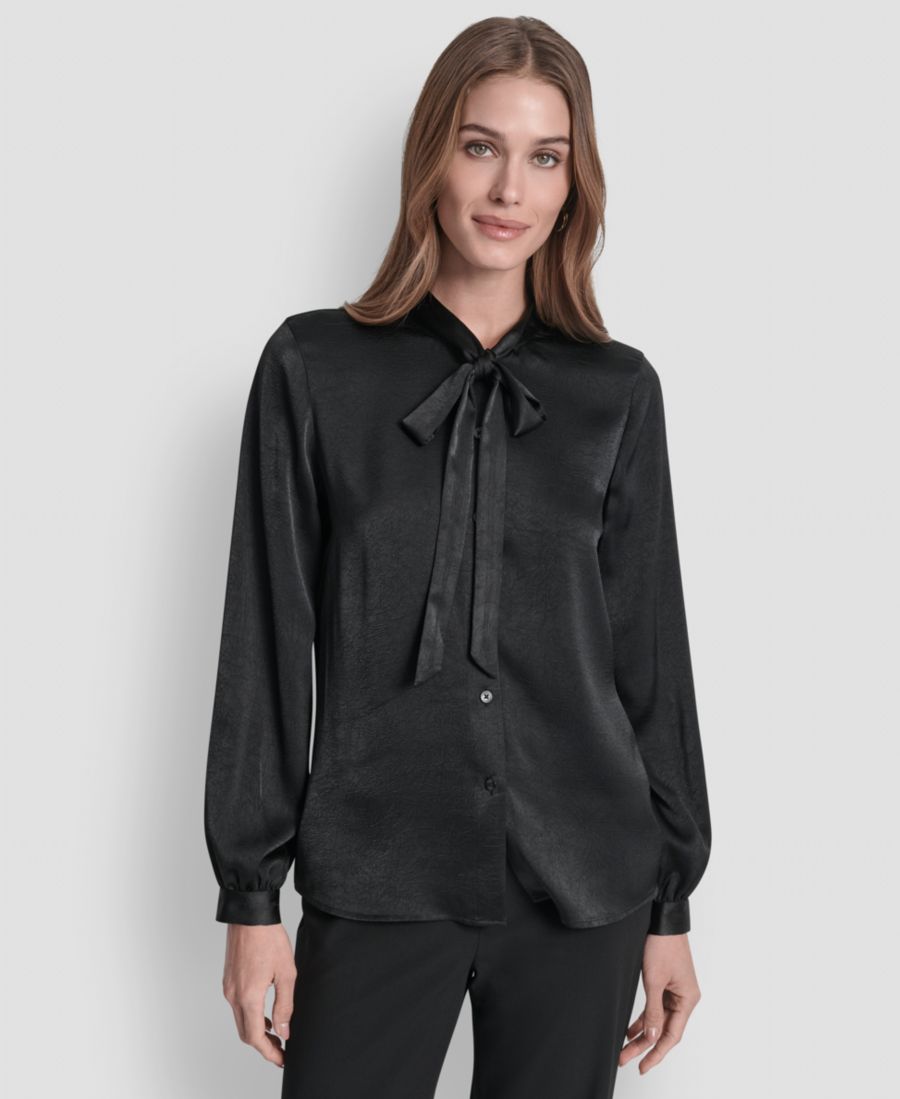 

Женская блузка с длинными рукавами из мятого атласа DKNY, Black