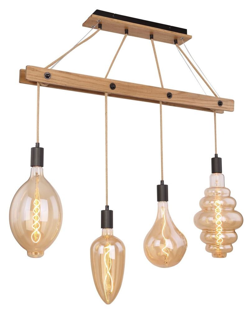 

Globo Lighting подвесной светильник металлический черный матовый, цвет натурального дерева, без плафонов, ДхШхВ: 900х90х1200мм, без 4x E27 60Вт 230В.