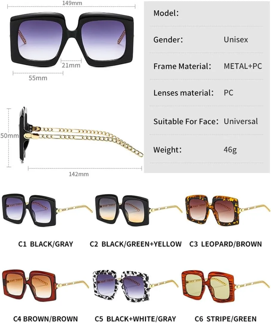 

Крупные роскошные солнцезащитные очки на цепочке для мужчин и женщин, модные очки с защитой от УФ-излучения UV400 в винтажном стиле, SUN3543 Generic, C1black-gray