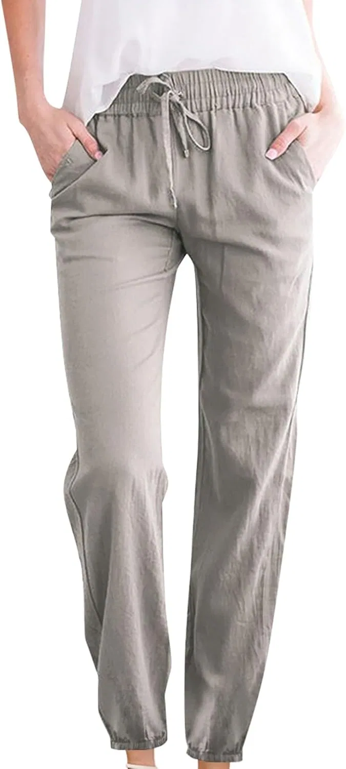 Широкие брюки с высокой талией, Cotton Linen, женские, серые