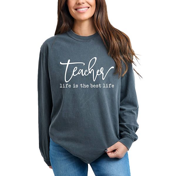 

Футболка Teacher life is the best life с длинным рукавом, окрашенная в стиле garment dyed Simply Sage Market, Pepper