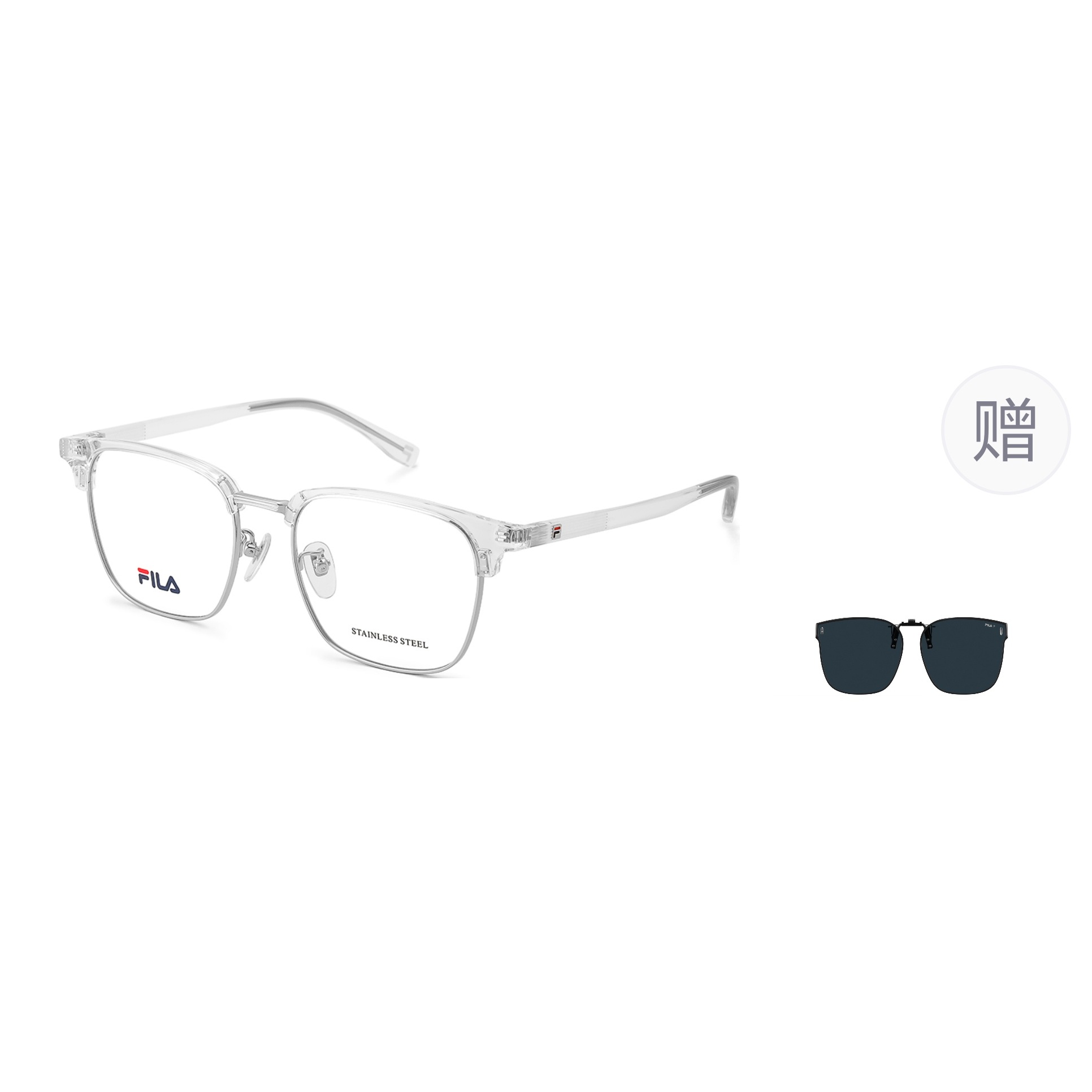 

FILA Пластиковая оправа для очков в стиле бровей, 0075 Transparent/Silver
