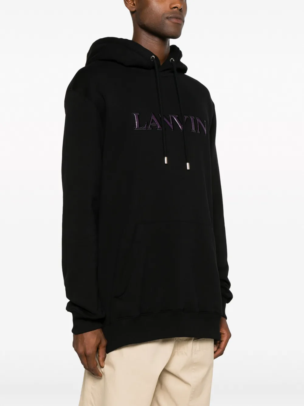 Хлопковая толстовка с капюшоном и логотипом Lanvin, черный — фото 3
