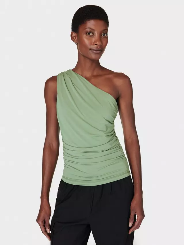 

Топ Sweaty Betty Asymetric Gathered Bra Tank, цвет savannah green