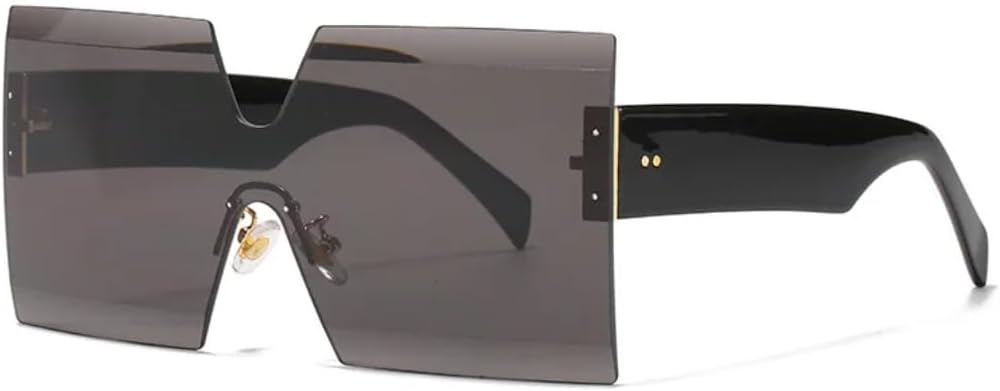 

Цельные безободковые солнцезащитные очки большого размера для женщин и мужчин, роскошные, винтажные, популярные, с заклепками, защита от УФ-излучения UV400 HHZZYVY, Black