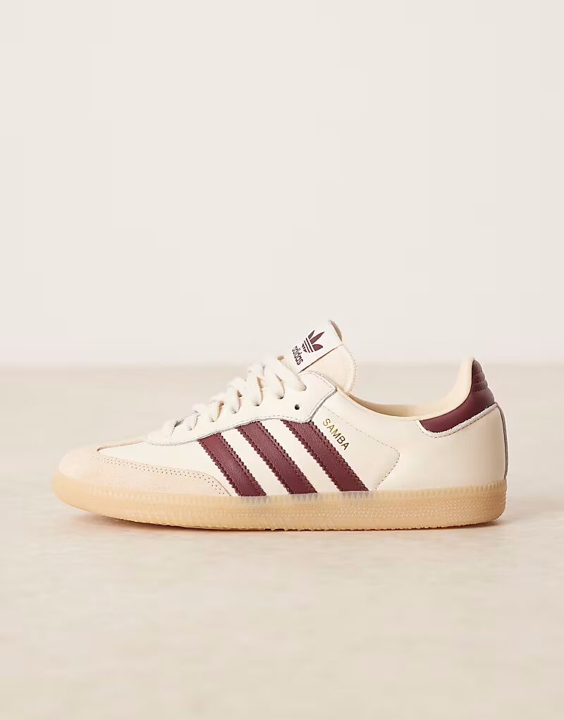 Кроссовки Adidas Originals Samba OG кремового и бордового цветов — фото 2
